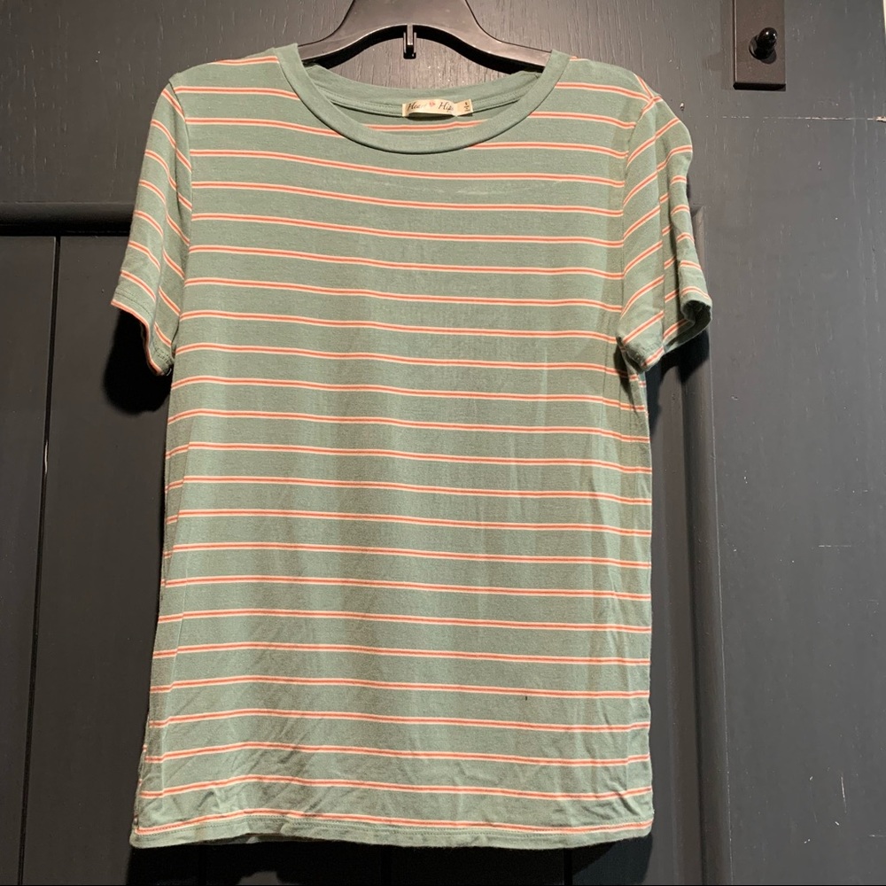 Heart and Hips Striped Short Sleeve Rayon Blend Tshirt